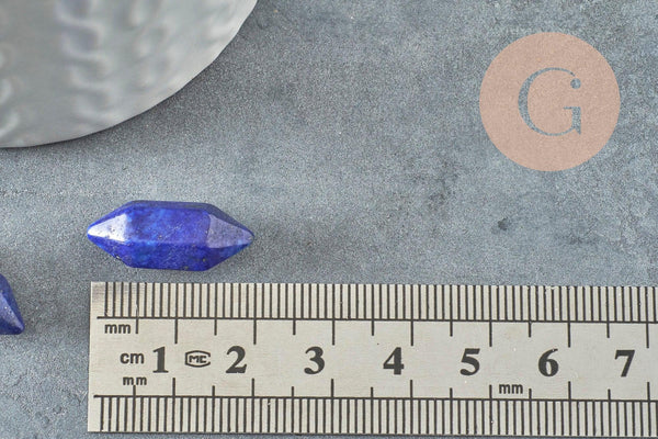 Pointe lapis lazulis naturelle non percée 18mm, pointe double, pierre naturelle polie, création bijoux lapis lithothérapie, x1 G6368
