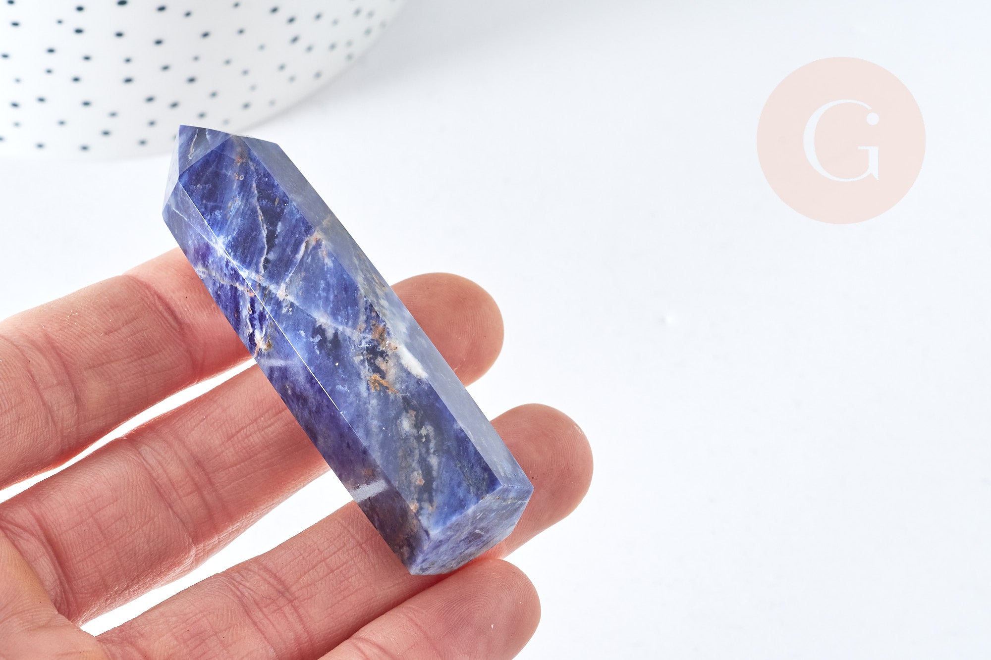 Pointe sodalite 70-80mm, pierre naturelle séance lithothérapie, x1 (G8413)