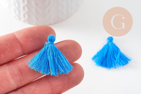 Pompon bleu canard coton 31mm, x5 (G1589)