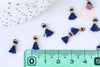 Pompon bleu foncé polyestère support doré,décoration pompon, pompon boucles,fabrication bijoux bohème,10-15mm, x10 (G5562)