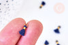 Pompon bleu foncé polyestère support doré,décoration pompon, pompon boucles,fabrication bijoux bohème,10-15mm, x10 (G5562)