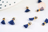 Pompon bleu foncé polyestère support doré,décoration pompon, pompon boucles,fabrication bijoux bohème,10-15mm, x10 (G5562)