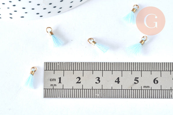 Pompon cyan clair polyecoton support doré,décoration pompon,fabrication bijoux bohème,10-15mm G6861