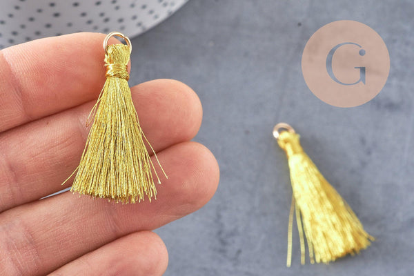 Pompon doré ,pompon décoration, scrapbooking,pompon soie, accessoire,longueur 4.8cm, x1 (G1618)