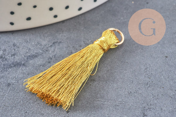 Pompon doré ,pompon décoration, scrapbooking,pompon soie, accessoire,longueur 4.8cm, x1 (G1618)