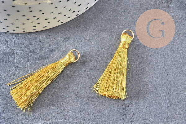 Pompon doré ,pompon décoration, scrapbooking,pompon soie, accessoire,longueur 4.8cm, x1 (G1618)