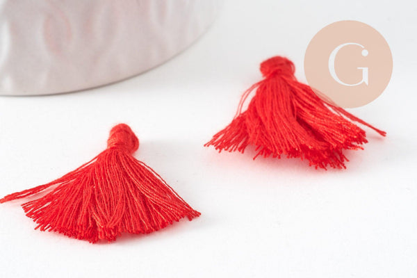 Pompon rouge coton,décoration pompon,accessoire coton, pompon boucles,coton rouge,25-31mm, x5 G2771