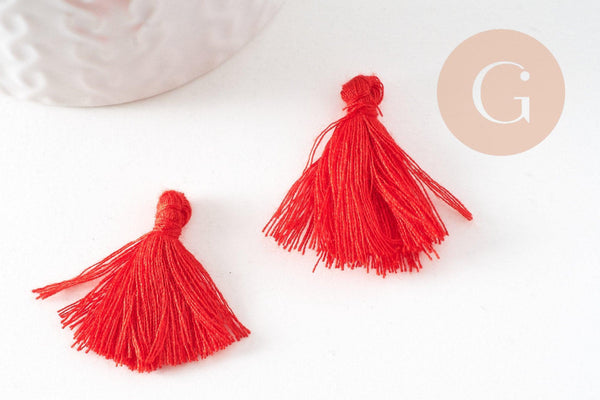 Pompon rouge coton,décoration pompon,accessoire coton, pompon boucles,coton rouge,25-31mm, x5 G2771