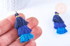 Pompon tricolore camaieu bleu coton 43mm, décoration pompon, triple pompon, boucles pompon, x1 (G2127)
