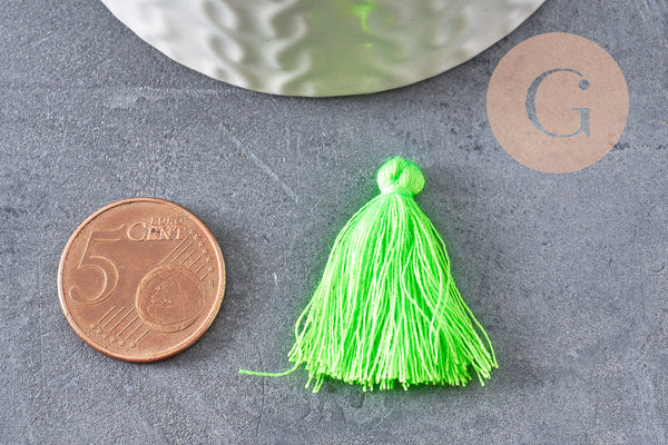 Pompon vert florescent coton,décoration pompon,accessoire coton, pompon boucles,coton vert,28mm, x5 G4812