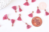 Pompon vieux rose polyestère support doré,décoration pompon, pompon boucles,fabrication bijoux bohème,10-15mm, x10 (G5567)