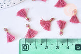 Pompon vieux rose polyestère support doré,décoration pompon, pompon boucles,fabrication bijoux bohème,10-15mm, x10 (G5567)