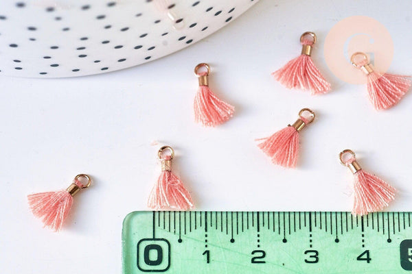 Pompon vieux rose saumon polyestère fer doré 10-15mm, x10 (G5559)