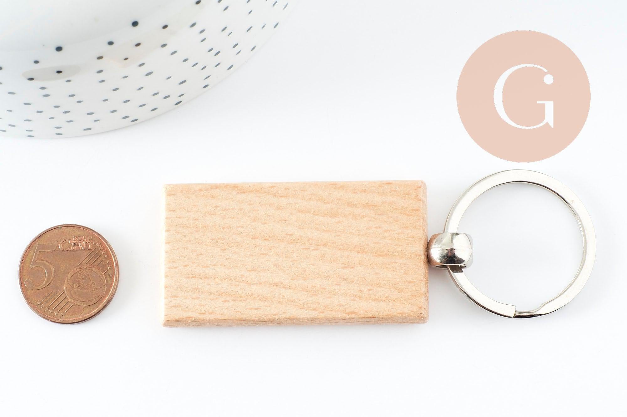 Porte-clef rectangle bois personnalisable 63.5mm, x1 (G9633)