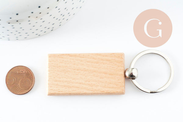 Porte-clef rectangle bois personnalisable 63.5mm, x1 (G9633)