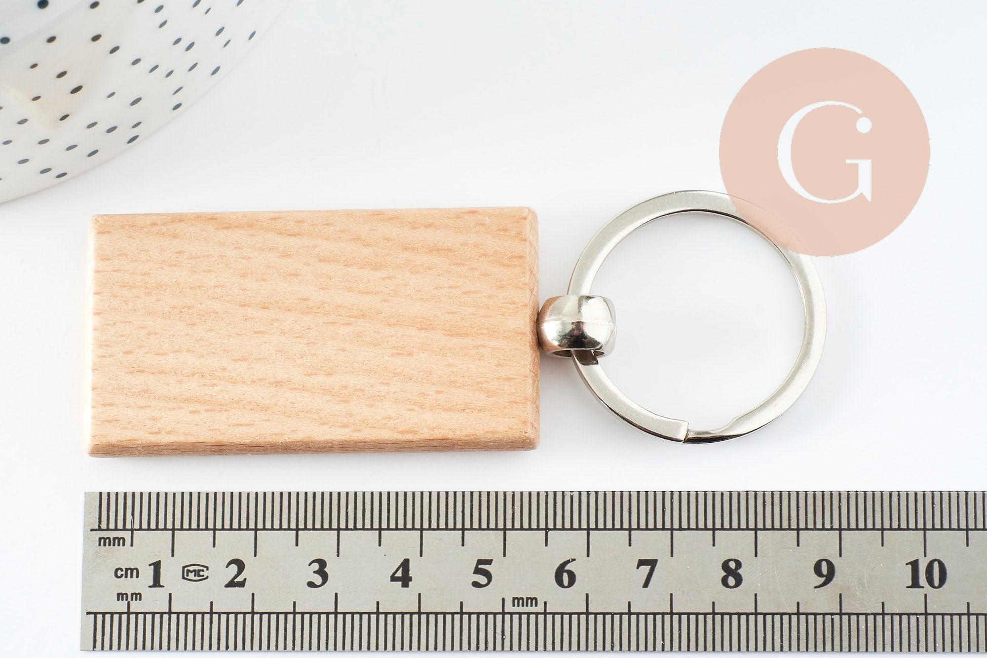 Porte-clef rectangle bois personnalisable 63.5mm, x1 (G9633)