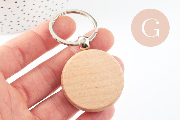 Porte-clef rond bois personnalisable 48.5mm, accessoire personnalisé pour idée cadeau, x1 G9678