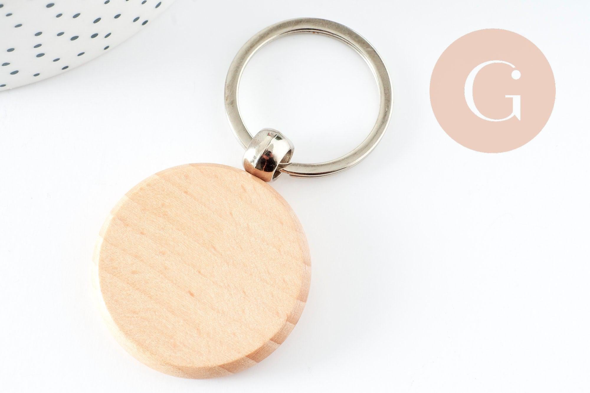 Porte-clef rond bois personnalisable 48.5mm, accessoire personnalisé pour idée cadeau, x1 G9678