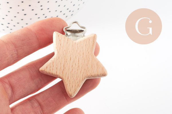 Porte-tétine étoile bois personnalisable 52mm, x1 (G9599)