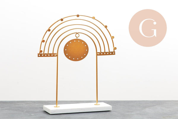 Présentoir à bijoux boucles d'oreilles Arc en ciel laiton doré marbre 27.5cm, x1 (G10248)