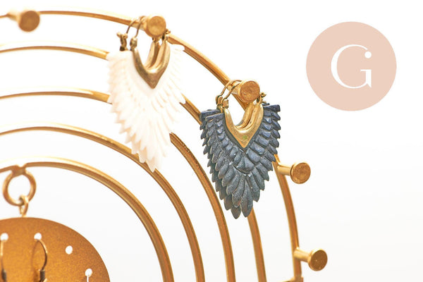 Présentoir à bijoux boucles d'oreilles Arc en ciel laiton doré marbre 27.5cm, x1 (G10248)