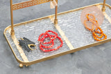 Présentoir à bijoux boucles d'oreilles et collier plateau acrylique fer doré 30cm, x1 (G10247)