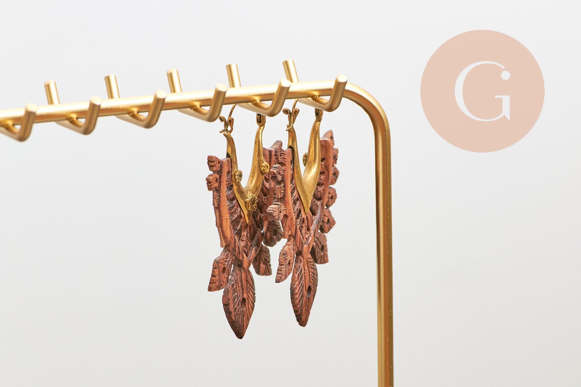 Présentoir à bijoux boucles d'oreilles et collier plateau acrylique fer doré 30cm, x1 (G10247)