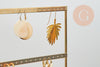 Présentoir à bijoux boucles d'oreilles laiton doré socle bois 25.25cm, x1 (G7468)