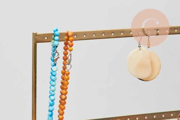 Présentoir à bijoux boucles d'oreilles laiton doré socle bois 25.25cm, x1 (G7468)