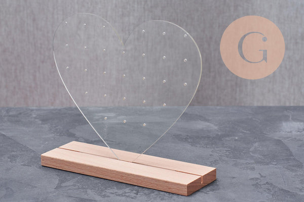 Présentoir à bijoux boucles d'oreilles plexiglas coeur personnalisable 15cm, x1 G10105