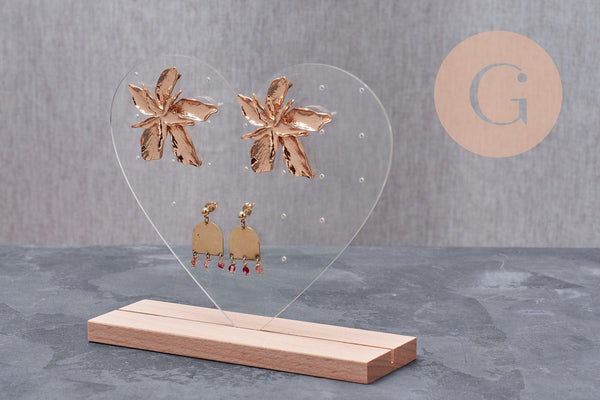 Présentoir à bijoux boucles d'oreilles plexiglas coeur personnalisable 15cm, x1 G10105