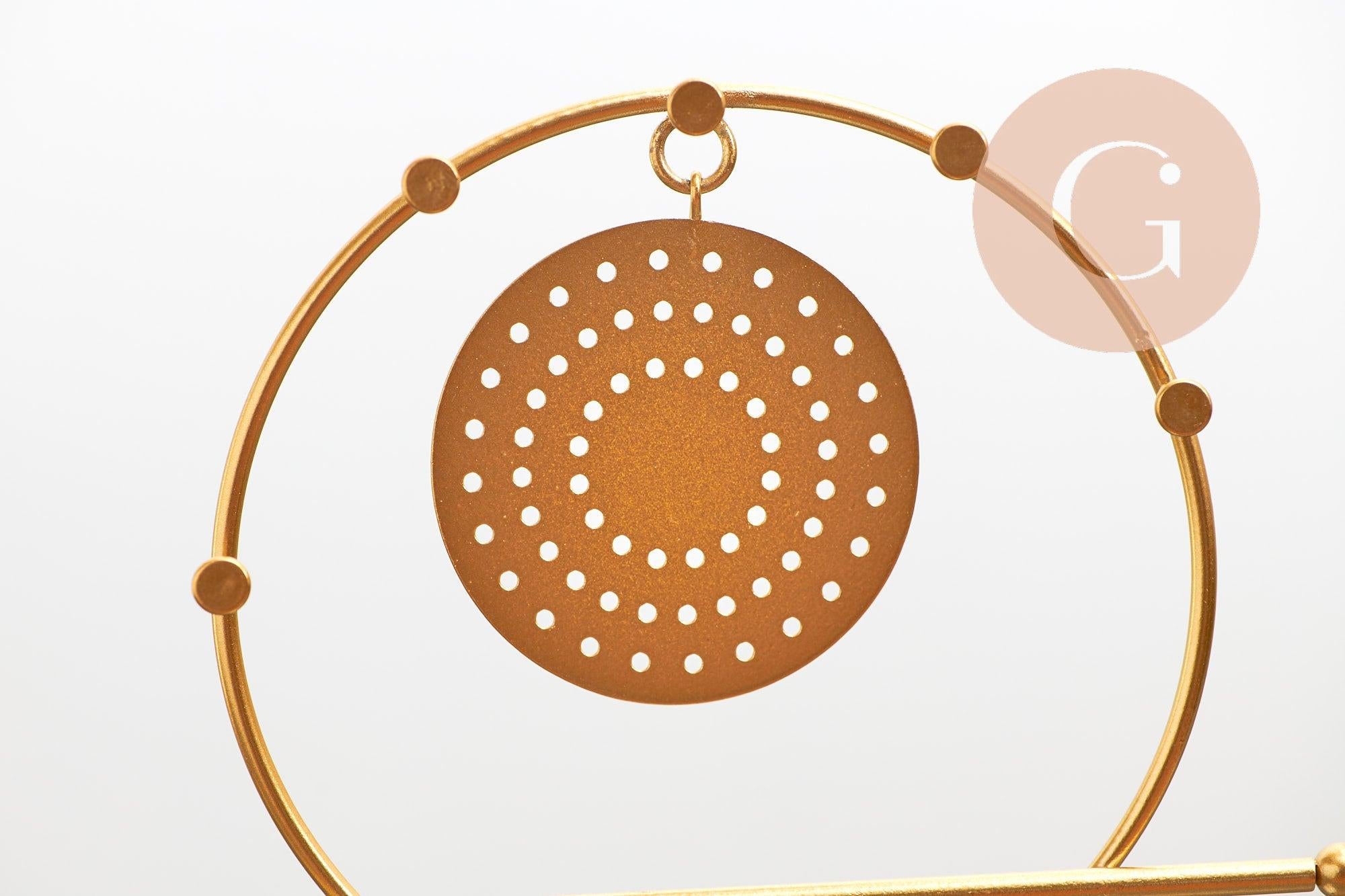 Présentoir à bijoux boucles d'oreilles rond fer doré socle marbre 24.5cm, x1 (G10246)