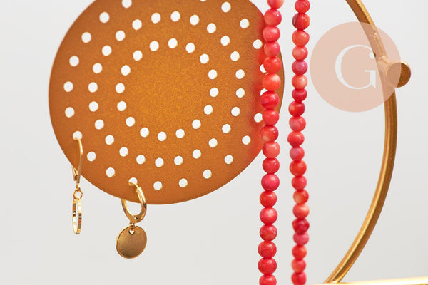 Présentoir à bijoux boucles d'oreilles rond fer doré socle marbre 24.5cm, x1 (G10246)