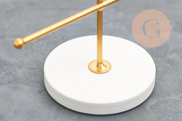 Présentoir à bijoux boucles d'oreilles rond fer doré socle marbre 24.5cm, x1 (G10246)