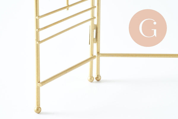 Présentoir à bijoux collier boucles d'oreilles pliable avec miroir fer doré 33cm, présentoir bijoux, x1 G9794