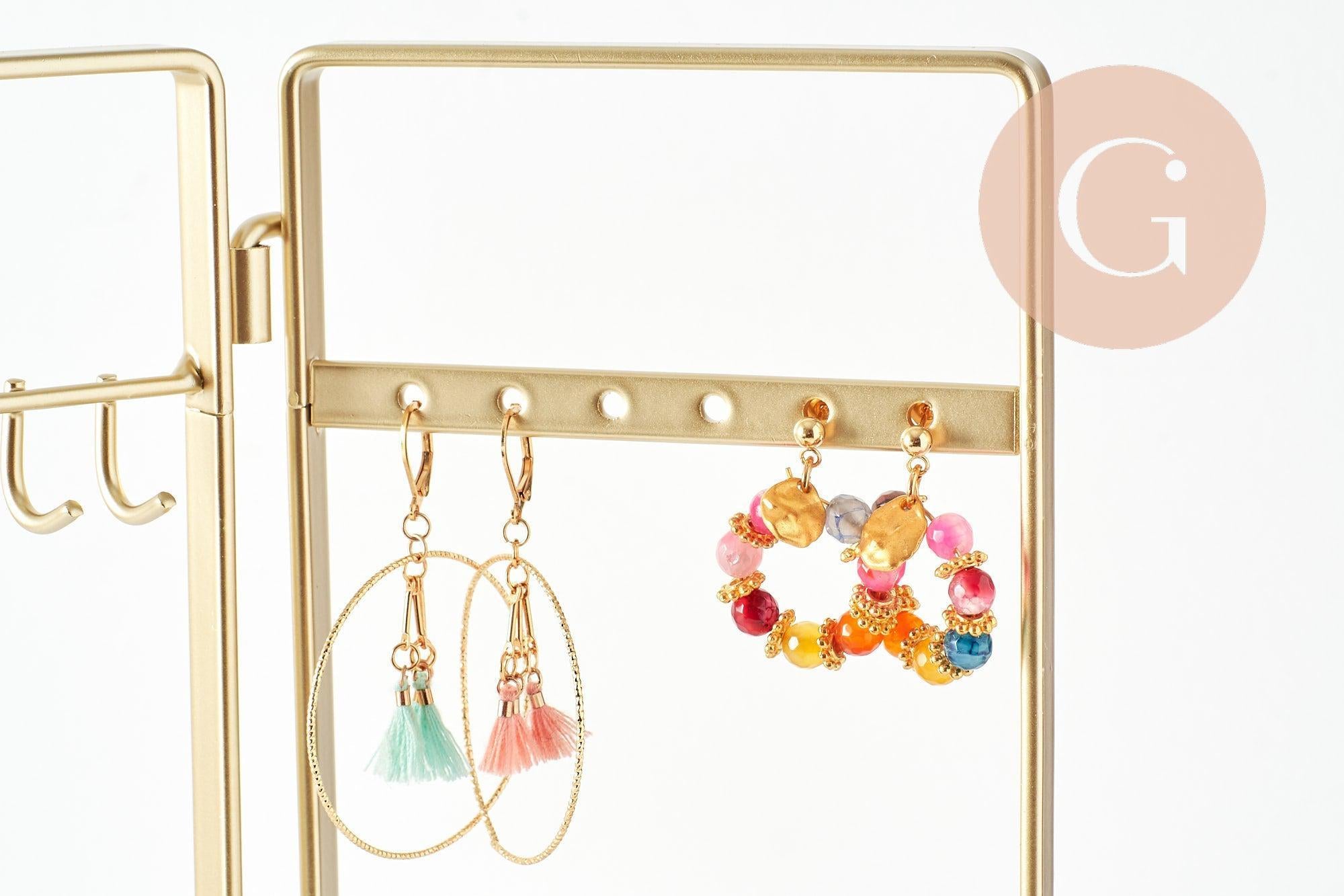 Présentoir à bijoux collier boucles d'oreilles pliable laiton doré 28cm, x1 (G9316)