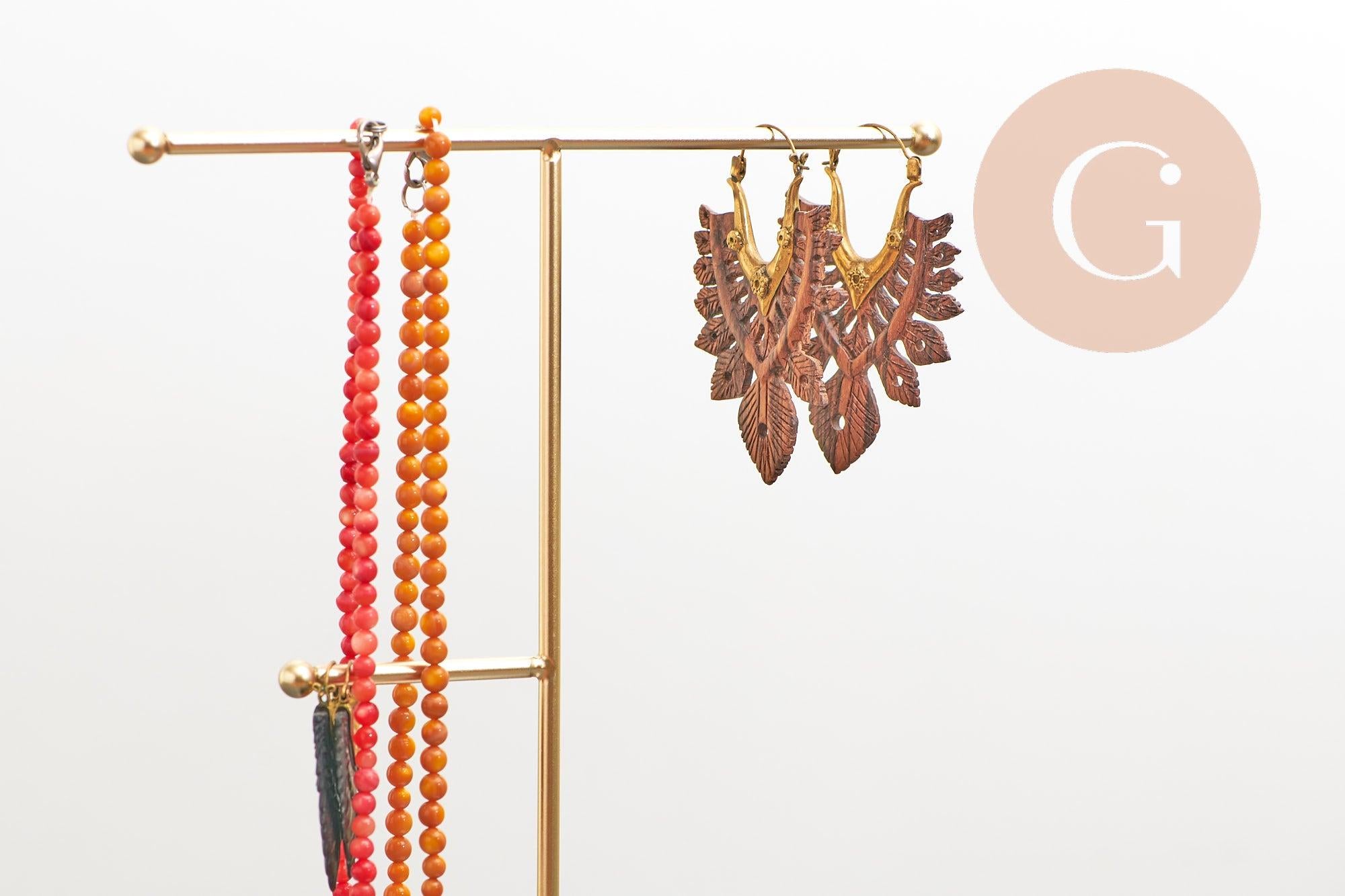 Présentoir bijoux boucles d'oreilles métal doré pied marbré 2 barres 26cm, x1 (G10245)