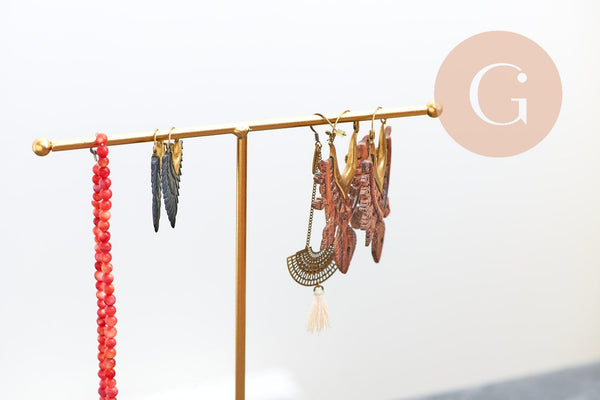 Présentoir bijoux boucles d'oreilles métal doré pied marbré 26cm, x1 (G10250)