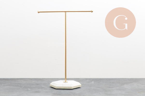 Présentoir bijoux boucles d'oreilles métal doré pied marbré 26cm, x1 (G10250)