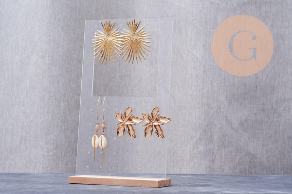 Présentoir boucles d'oreilles plexiglas bois 25cm, x1 G10104