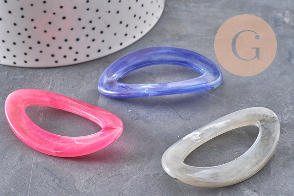 Grosse perle ovale acrylique,perle acétate, grandes perles connecteur plastique,62mm, x 8 (G0725)