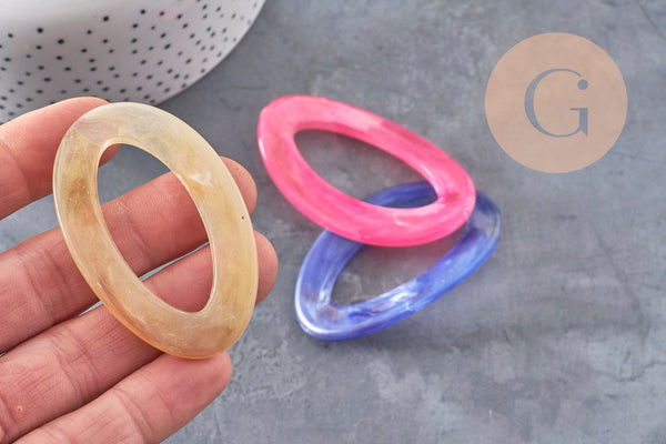 Grosse perle ovale acrylique,perle acétate, grandes perles connecteur plastique,62mm, x 8 (G0725)