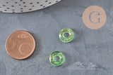 Green glass and gold leaf donut pendant, a round glass pendant for your jewelry creations, 15x3mm, x 10, G3300