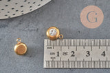 Pendentif rond acier doré 24 carats cristal blanc, pendentif doré cristal, 12mm, x1 (G4835)-Breloques et pendentifs-Gingerlily Perles