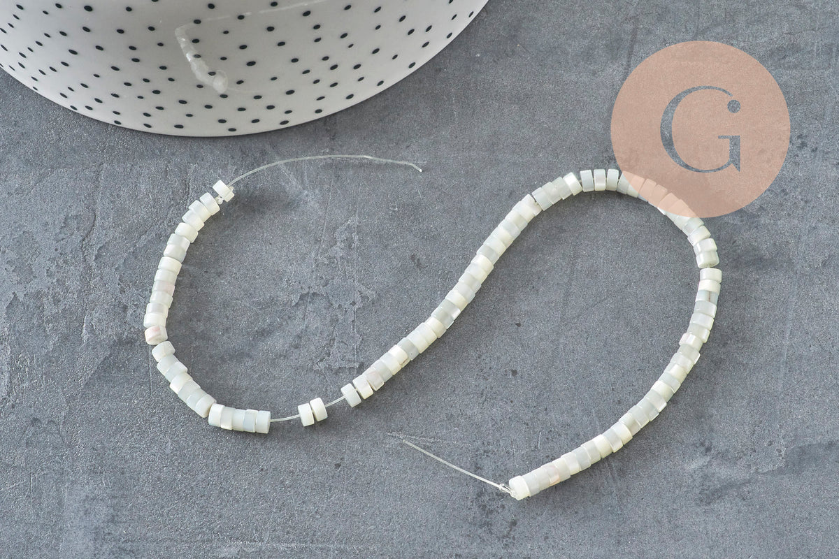 EP-natural mother-of-pearl heishi pastel gray, colored shell tube, shell bead, jewelry creation, 2x4mm, strand of 185 beads G4769