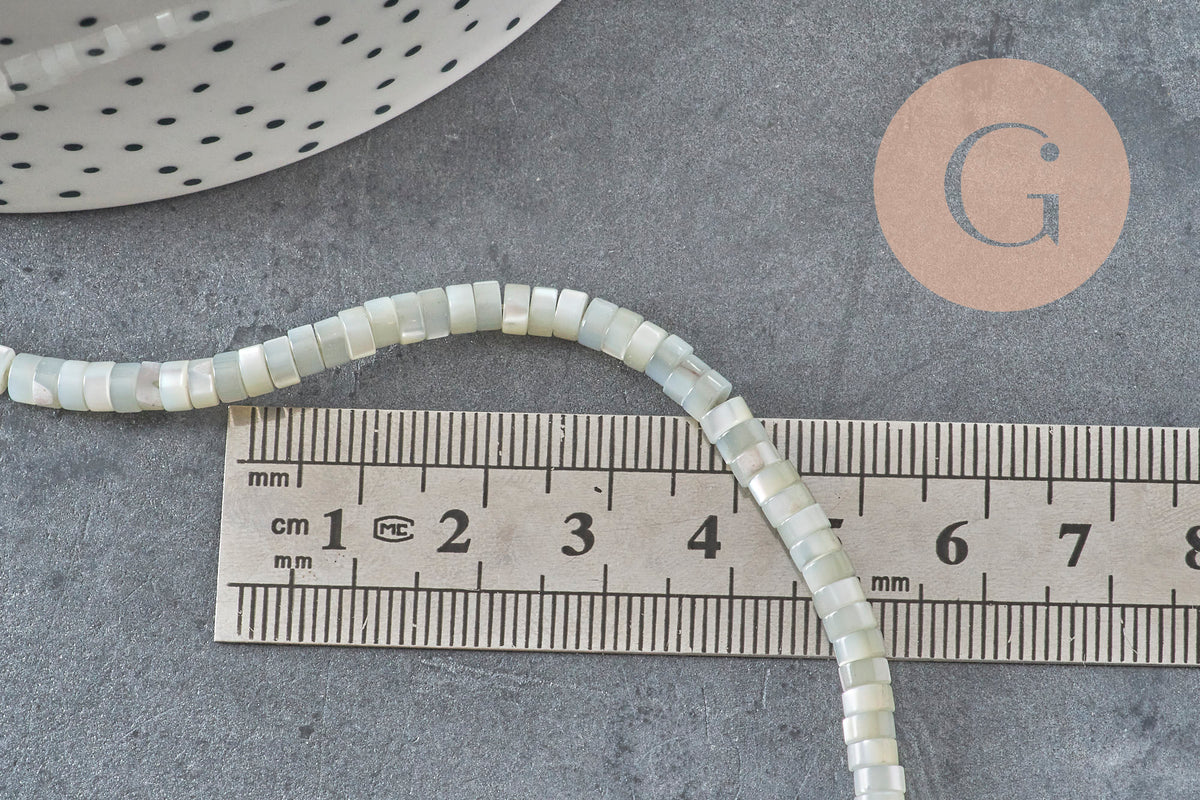 EP-natural mother-of-pearl heishi pastel gray, colored shell tube, shell bead, jewelry creation, 2x4mm, strand of 185 beads G4769
