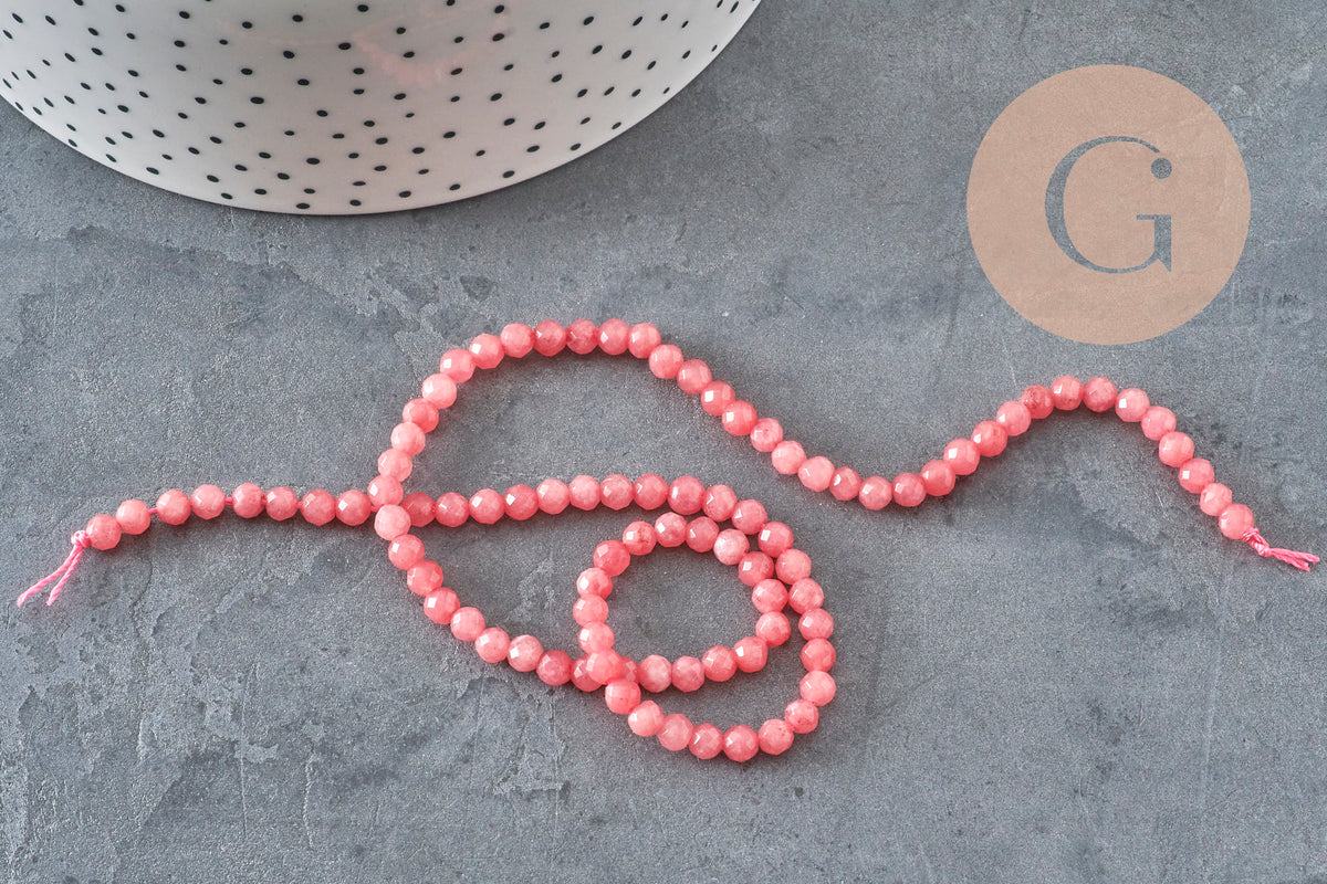 Perle ronde jade naturel rose facette 4mm, x1 fil de 38 cm (G2335)-Perles-Gingerlily Perles