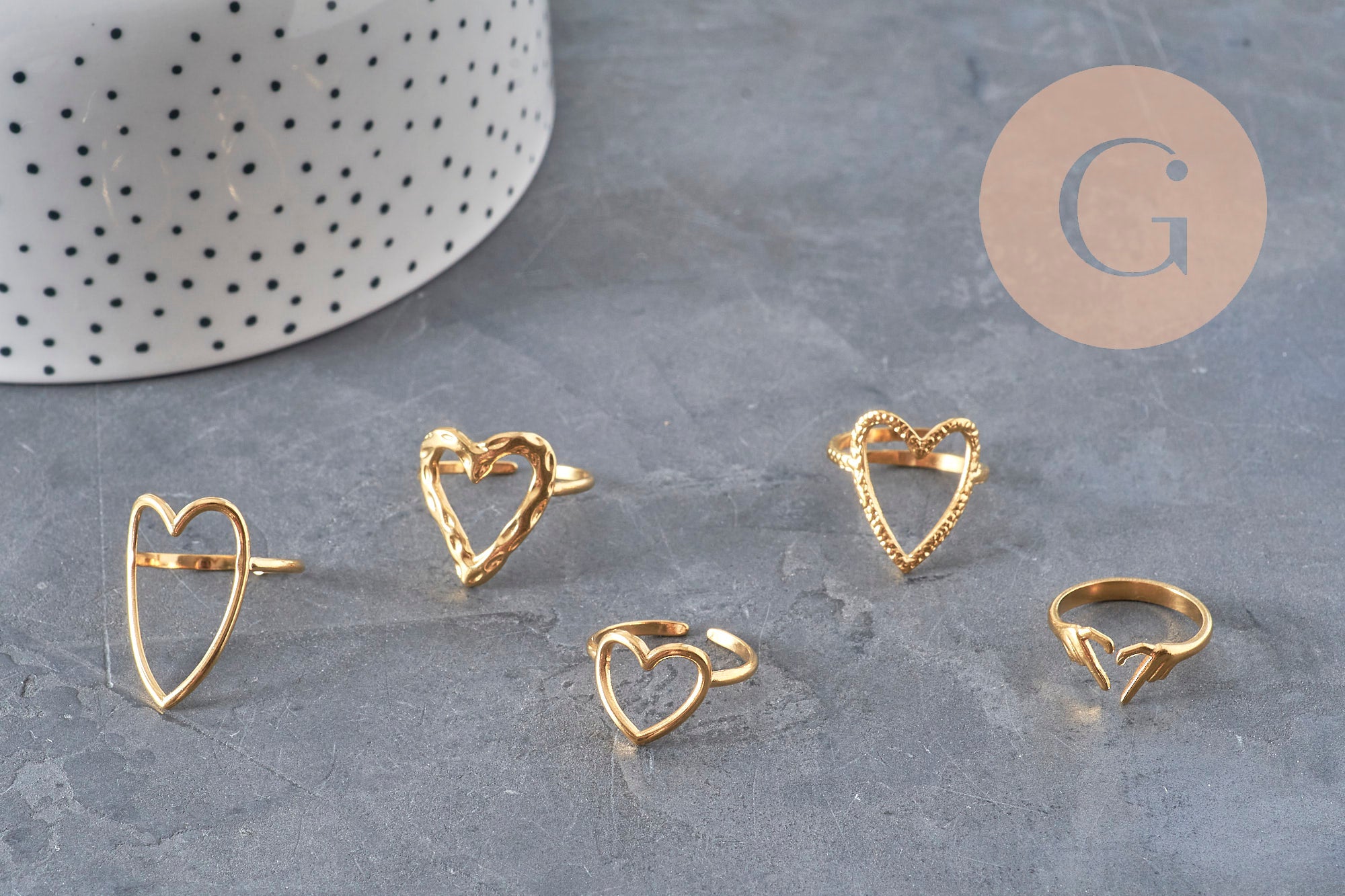 PHOTO 5 VARIATIONS TO BE MADE Heart ring gold IP 304 stainless steel Size 57, x1 VALID