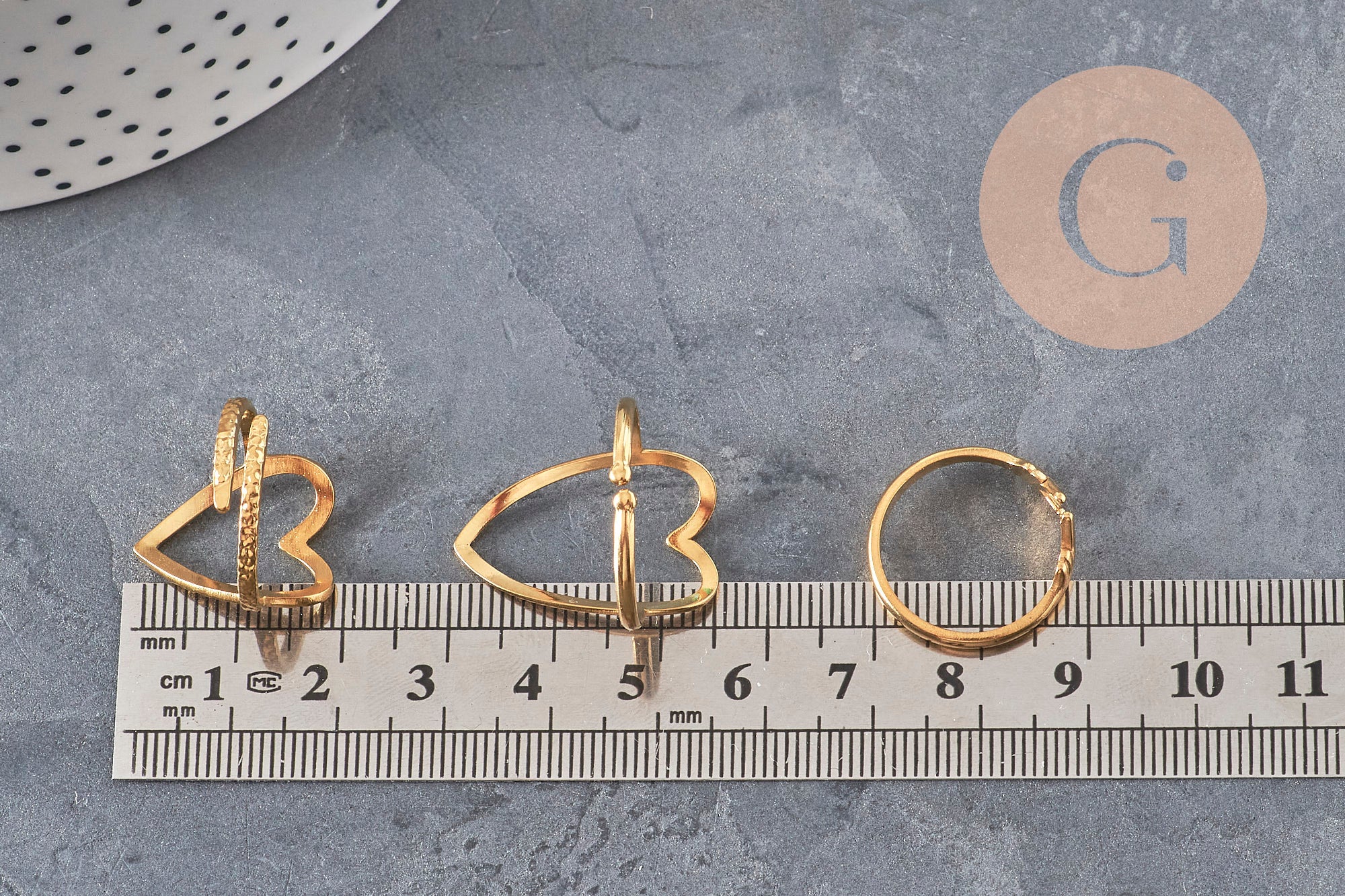 PHOTO 5 VARIATIONS TO BE MADE Heart ring gold IP 304 stainless steel Size 57, x1 VALID
