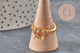 Adjustable ring with 17mm zircon cabochon, gold-plated brass, x1 (G3959)